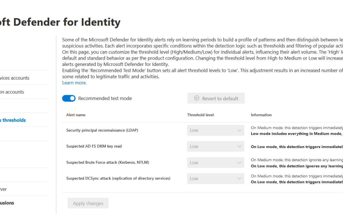 Adjusting Alert Thresholds in Microsoft Defender for Identity